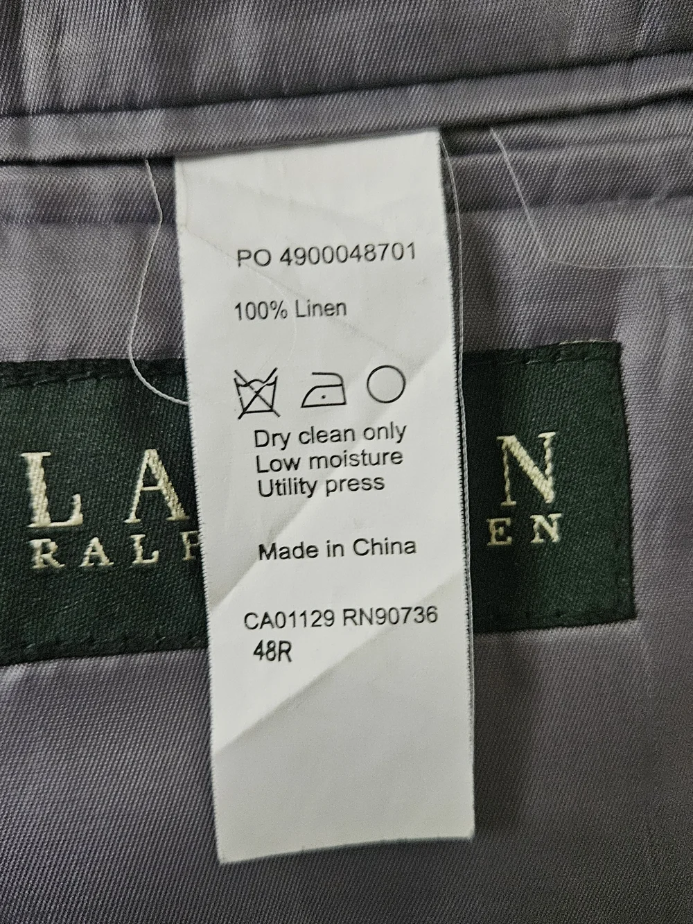 Lauren Ralph Lauren Men's Gray 100% Linen Windowpane Plaid Two Botton Blazer 48R
